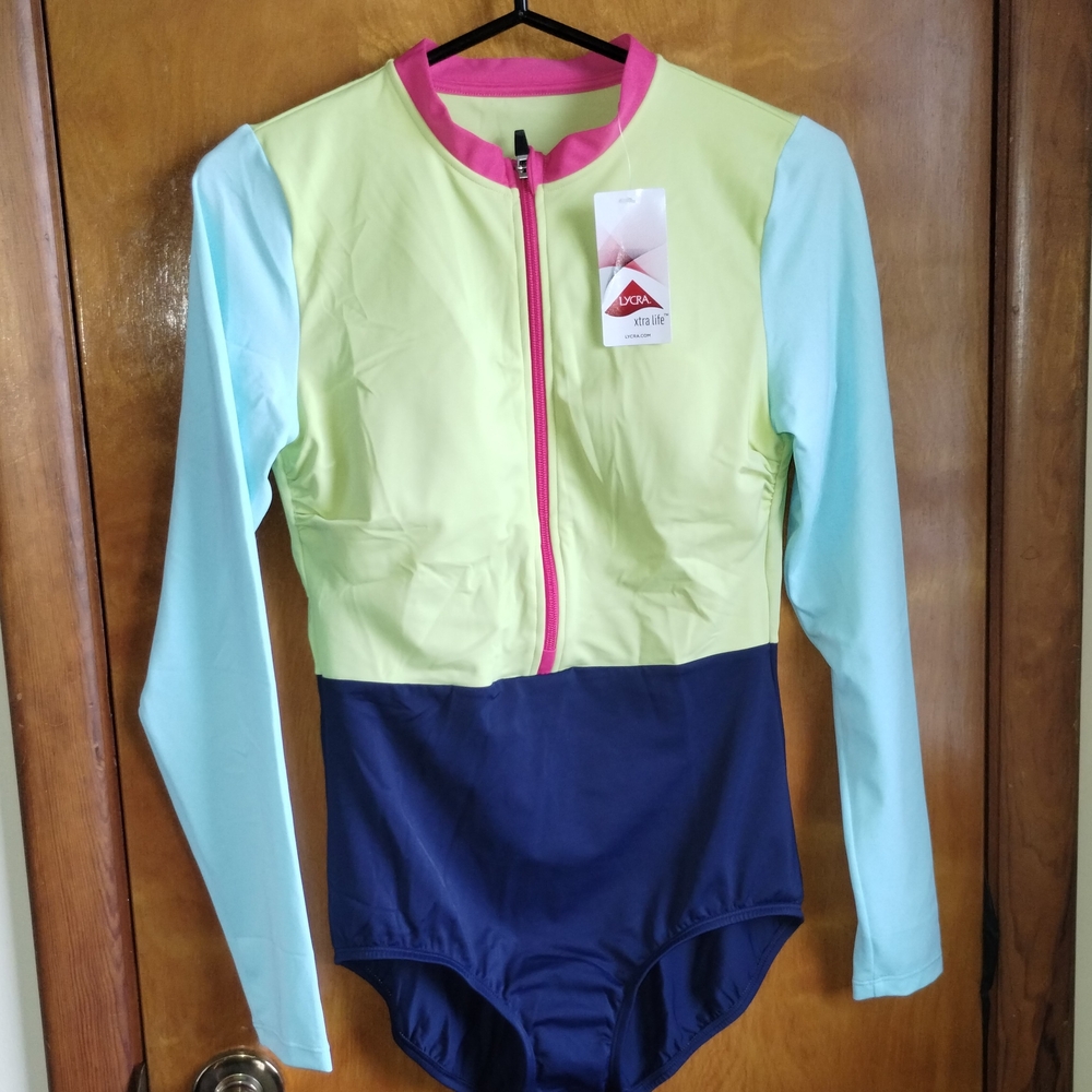 Lands' End Blue and Yellow One Piece Swimwear